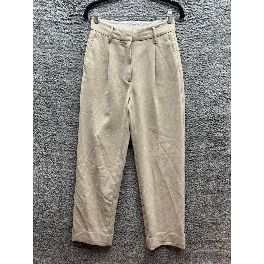 Aritzia Wilfred‎ Pleated High Rise Straight Trousers Beige Womens Size 2